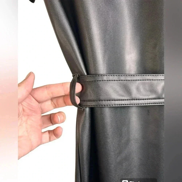 H&M Faux Leather Mini Dress, Short  Sleeves, Belted, SM, Goth Grunge Sexy - Picture 9 of 12
